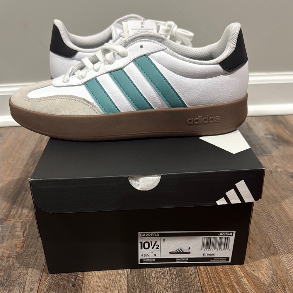 Adidas White and Blue Striped Sneakers